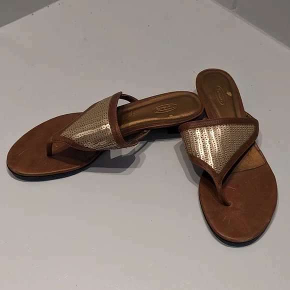 Brown and Gold Sequined Sandals - Picture 2 of 8
